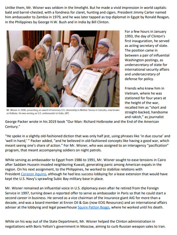 Frank George Wisner II (1938-2025): Brilliant Diplomat, Influential ...
